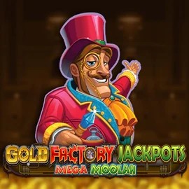 Gold Factory Jackpots Mega Moolah slot logo by Aurum Signature Studios at Wyns Casino